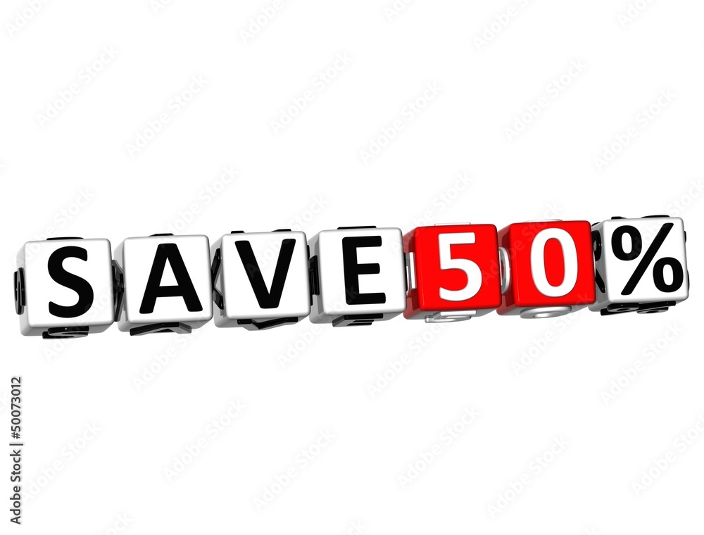 3D Save 50% Button Click Here Block Text 3D Save 50% Button Click Here Block Text
