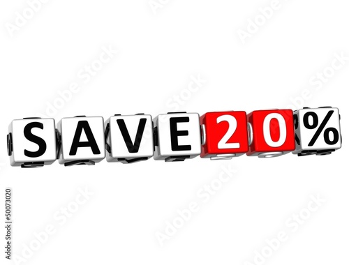 3D Save 20% Button Click Here Block Text