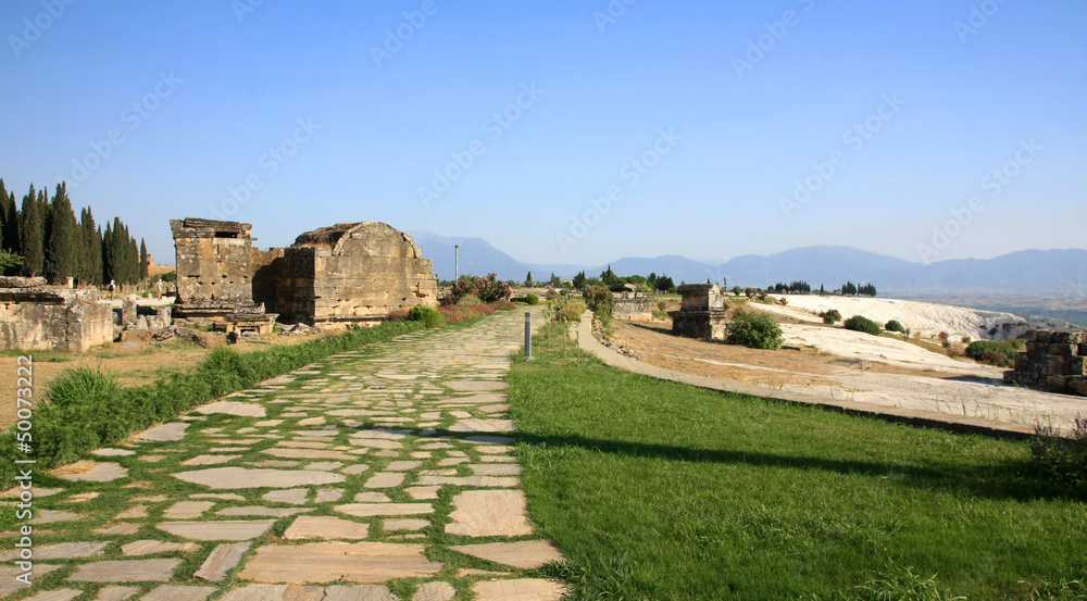 The ruins of the ancient city of Hierapolis, Pamukkale, Turkey