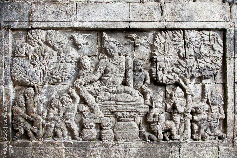 Detail of carved relief at Borobudur , Java, Indonesia. Detail of carved relief at Borobudur , Java, Indonesia.