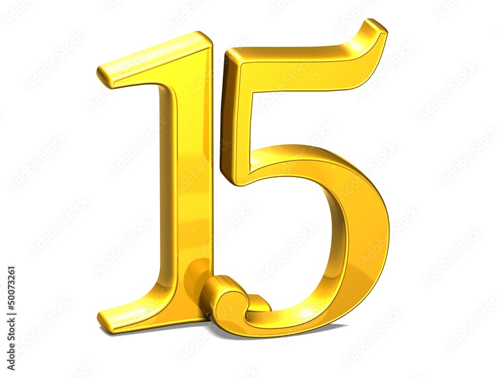 3D Gold Fifteen on white background 3D Gold Fifteen on white background