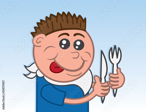 Boy eating with knife and fork