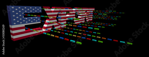 Export text with American flag and containers illustration