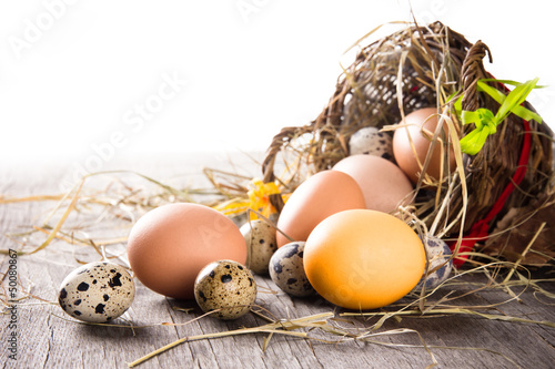 Colorful easter eggs in bro...