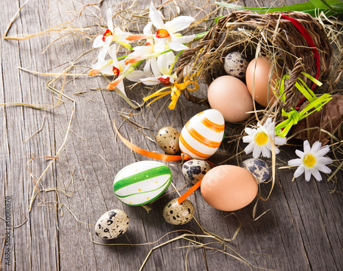 Colorful easter eggs with b...