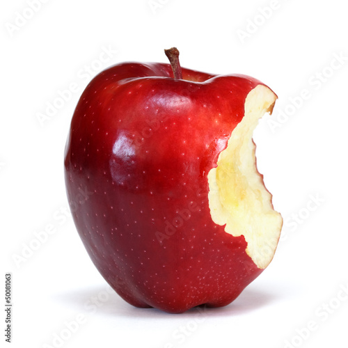 red apple with bite