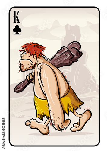Vector illustration of a playing card on the primitive man