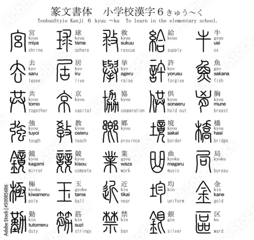 漢字　篆文書体　小学校　６　きゅう～く