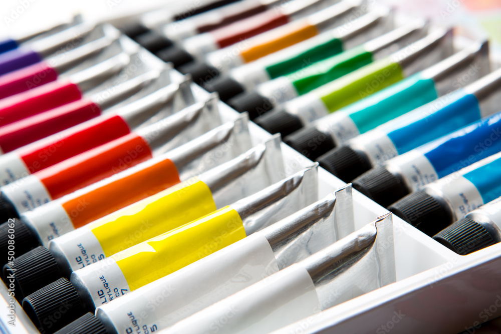 Colorful acrylic paints in tubes Colorful acrylic paints in tubes