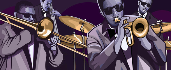 Poster Art Studio Jazzband mit Posaune und Schlagzeug  © Isaxar