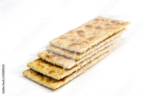 Integral crackers on white background