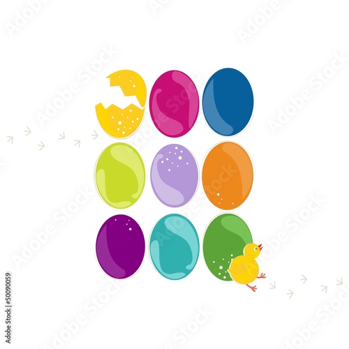 kolorowe pisanki z kurczaczkiem Wielkanocna ilustracja