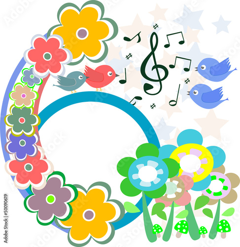 birds in love  singing on abstract flower background