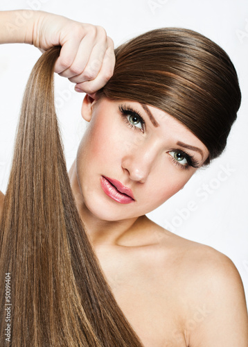  Woman with  Long Hair , clean skin face 