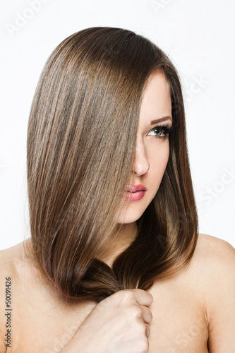 Woman with  Long Hair , clean skin face 