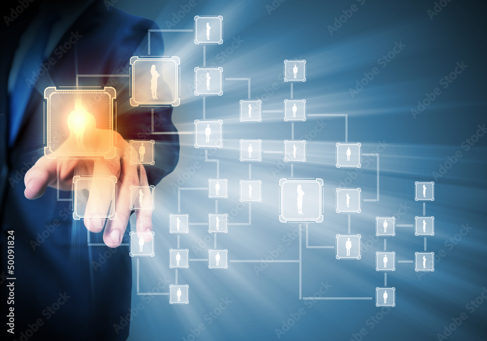 Image of male touching icon of social network Image of male touching icon of social network