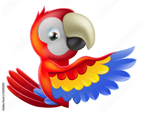 Red pointing cartoon parrot