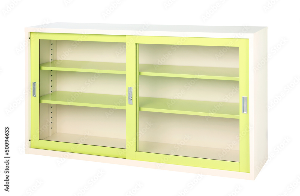 Transparent cabinet in bright green color suitable all offices