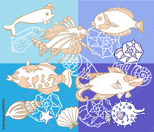 Background with Fishes and Cockleshell