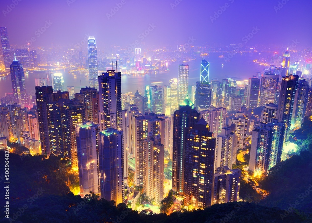 Obraz premium Hongkong nocą