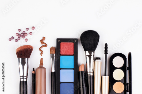 makeup brush and cosmetics
