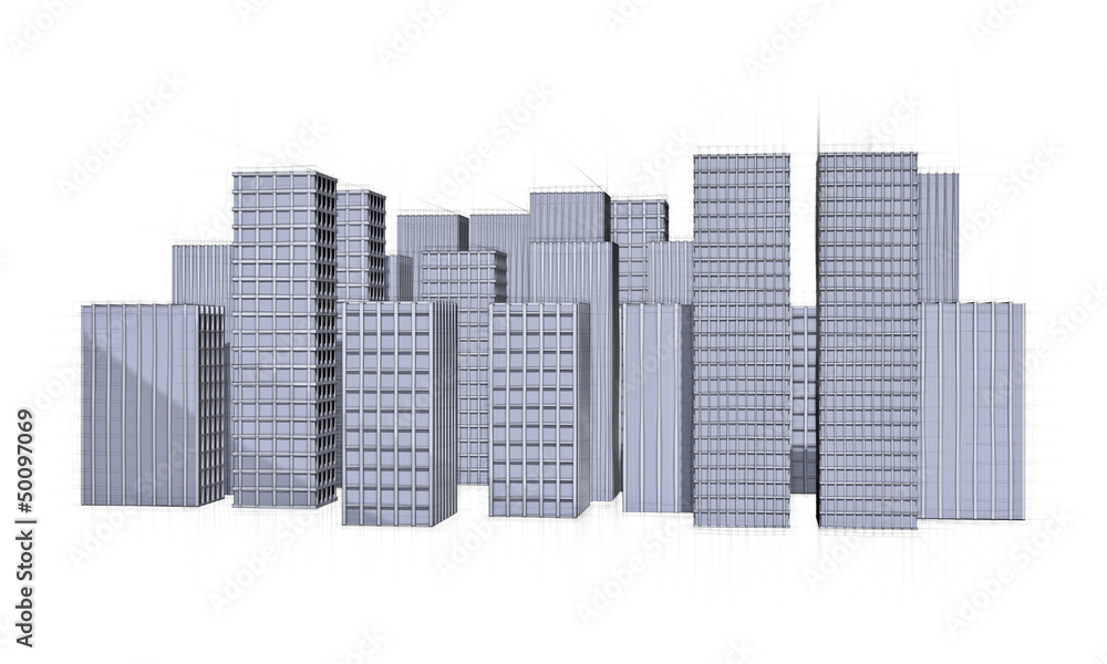 drawing of city with skyscraper