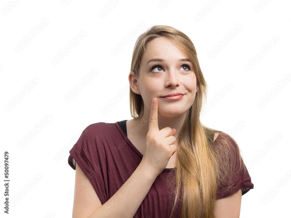 Attraktive Blondine grübelt nach einer Lösung Attraktive Blondine grübelt nach einer Lösung