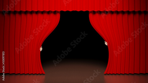 Red curtain on theater stage photo