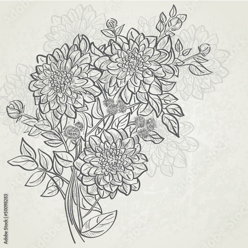 Fototapeta Naklejka Na Ścianę i Meble -  Vintage background with flowers dahlias.