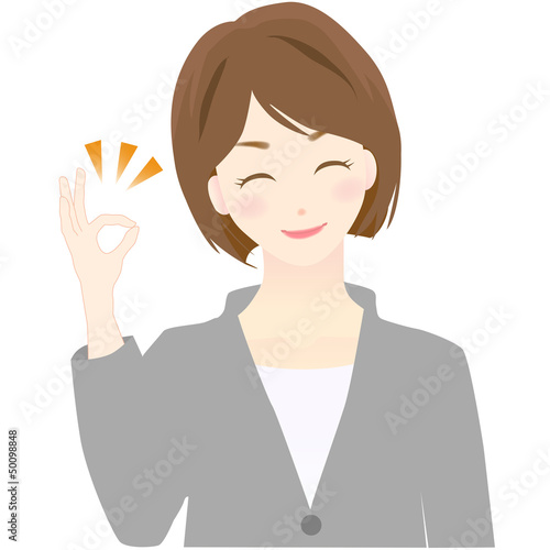 女性　会社員　笑顔でOKサイン
