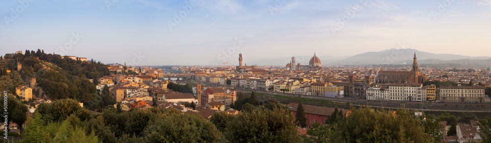 Panorama of Florence at sunrise, Firenze, Tuscany, Italy, Europe