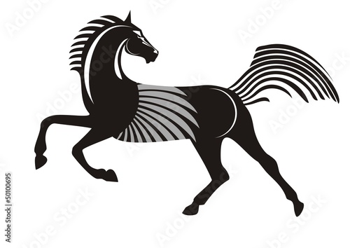 Black running horse isolated on a white background