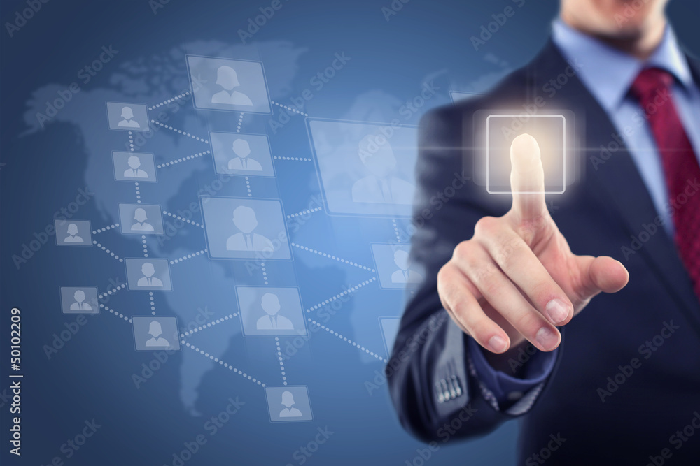 Man touching display.... in Background Network Man touching display.... in Background Network