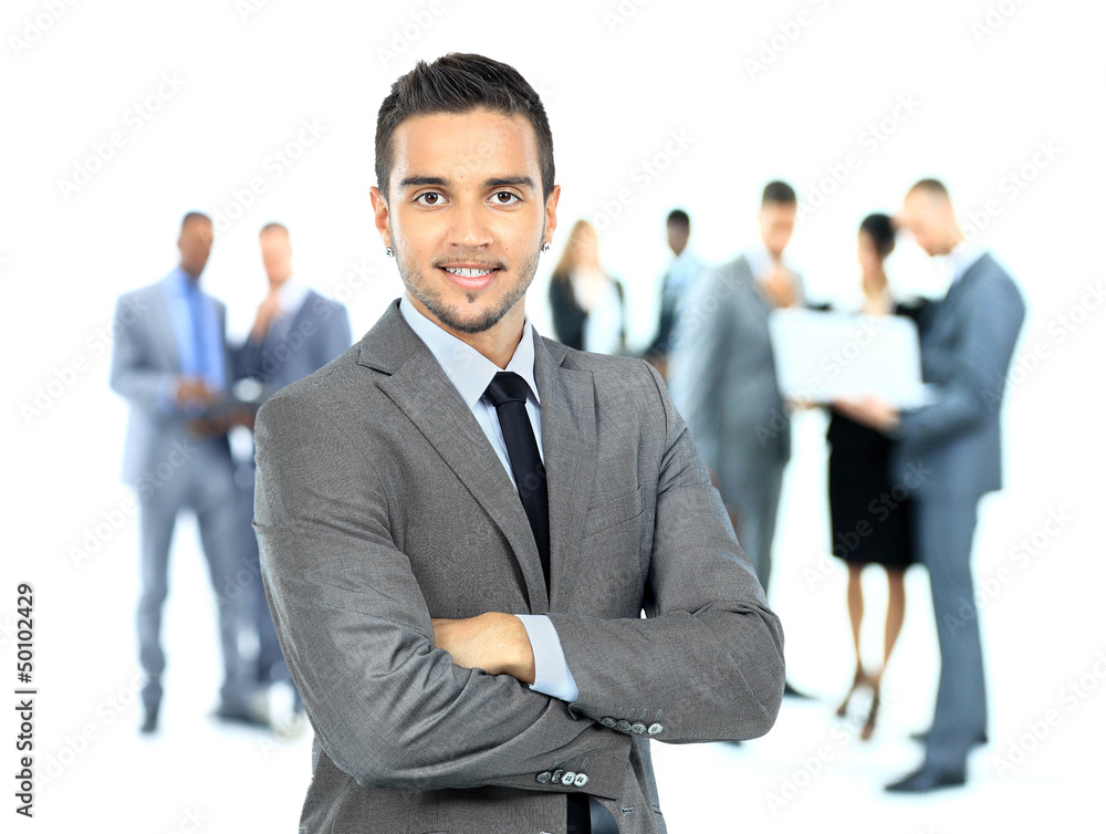 business man and his team isolated over a white background business man and his team isolated over a white background