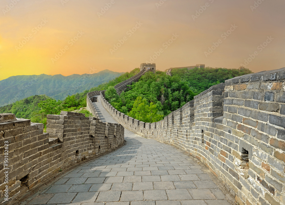 Great Wall of China in warm sunset light
