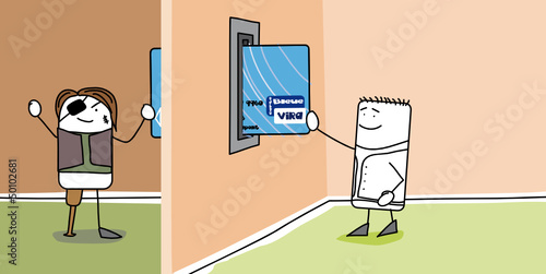 Personnage qui se fait pirater sa carte bancaire