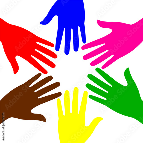 colored hands in a circle