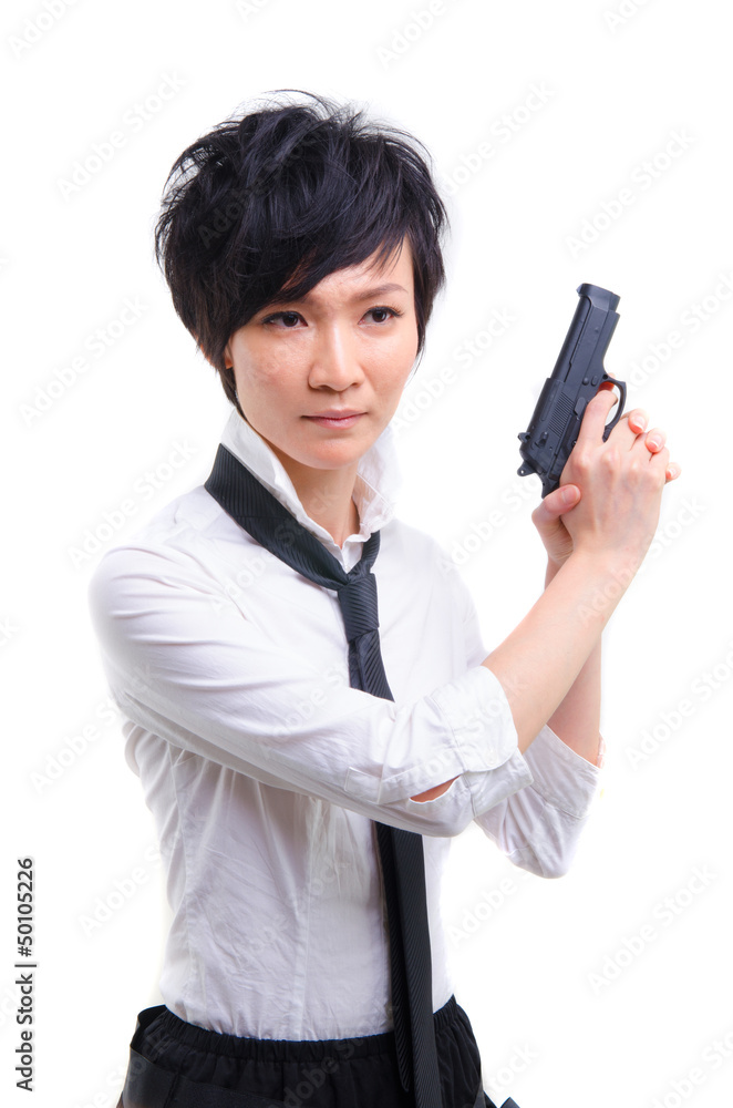 korean girl with a hand gun korean girl with a hand gun