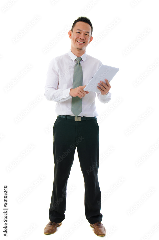 asian business man holding a digital touch screen tablet compute asian business man holding a digital touch screen tablet compute