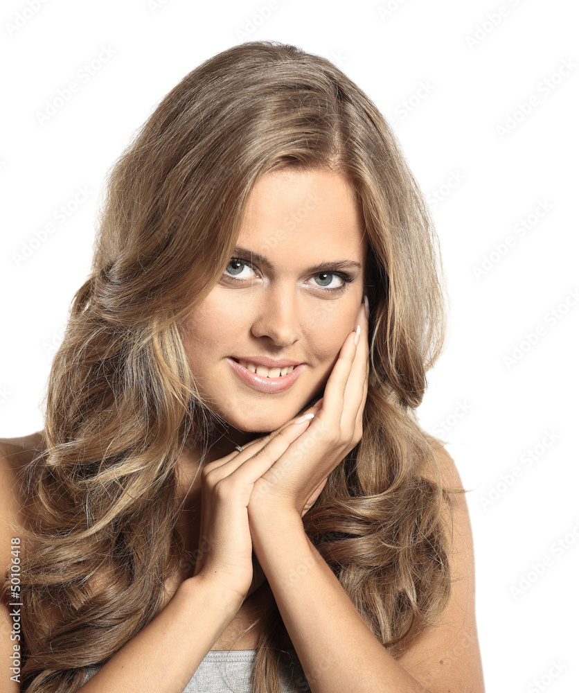 Portrait of beautiful female model on white background Portrait of beautiful female model on white background