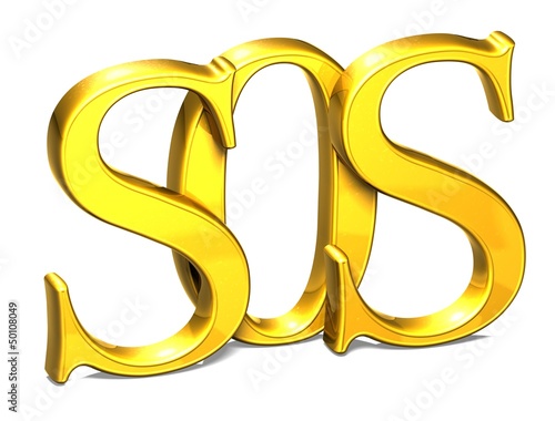3D Gold SOS on white background photo