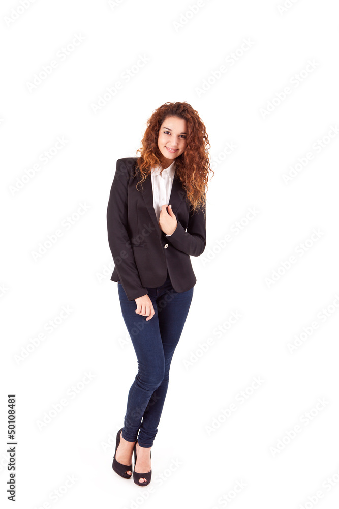 Fototapeta premium Young beautiful casual business woman posing