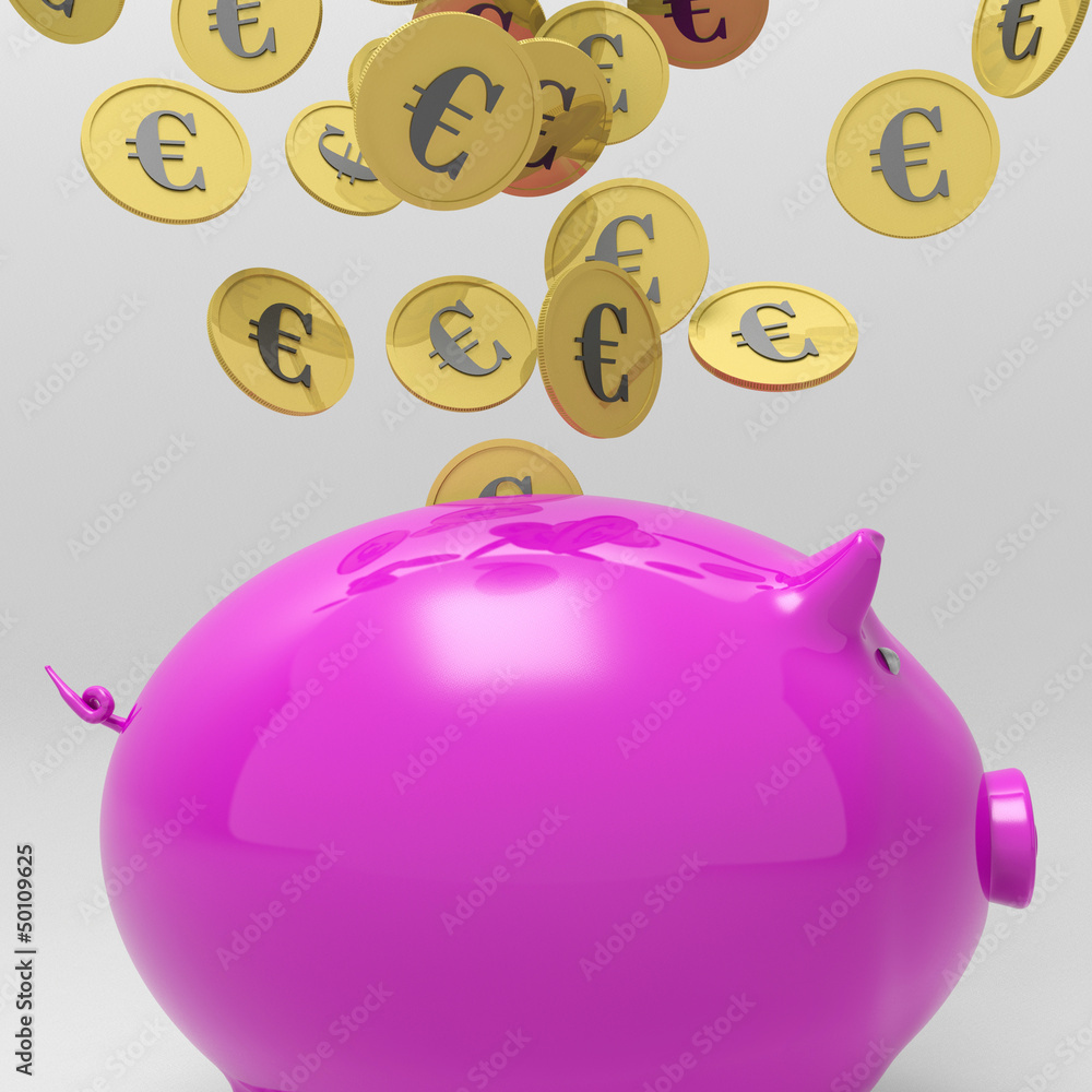 Coins Entering Piggybank Showing European Loan Coins Entering Piggybank Showing European Loan