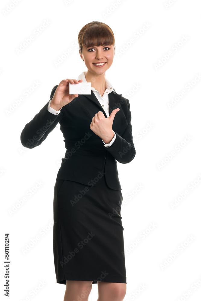 Business woman holding a card and a thumbs-up Business woman holding a card and a thumbs-up