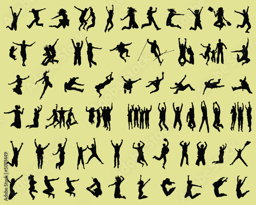 Silhouettes of people jumping and flying-vector