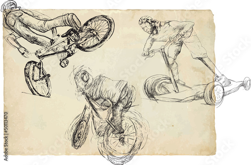 Summer sports collection - On a bike and scooter.