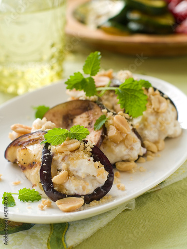 Bild auf Leinwand Eggplant (aubergine) rolls with cheese