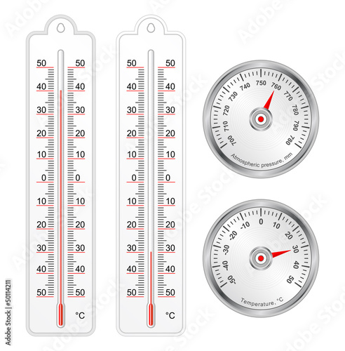 Set of thermometers and barometer in vector