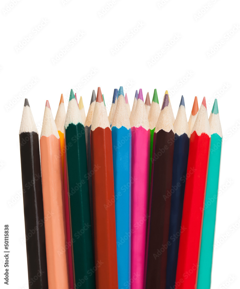 Art tools - color pencils on white background Art tools - color pencils on white background