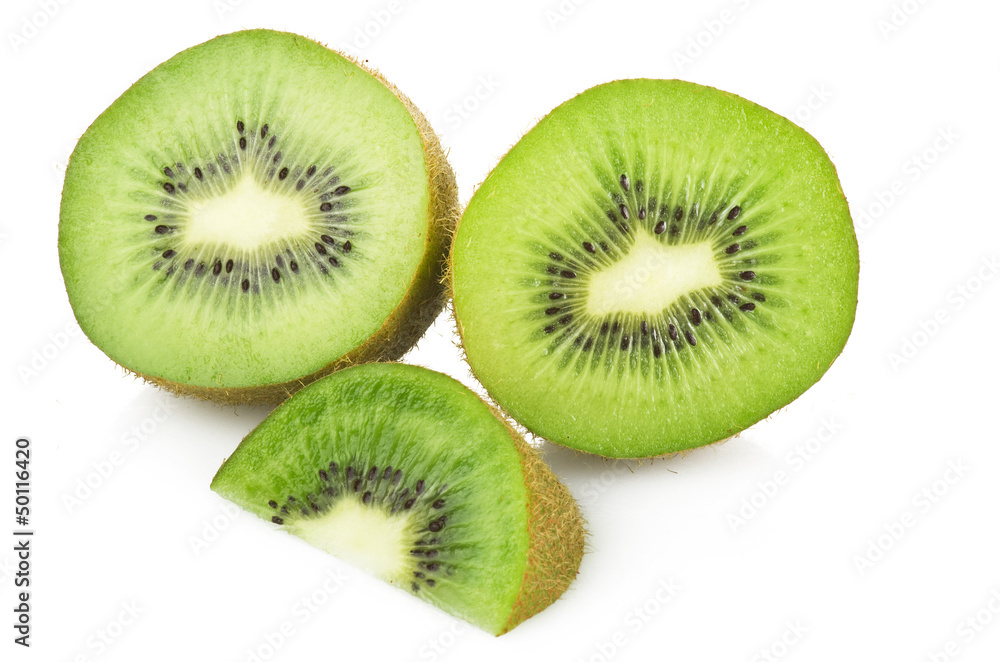 Fototapeta premium kiwi fruit and his sliced close up on white